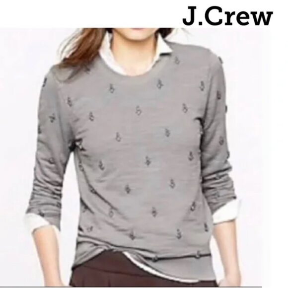 J.Crew Sweatershirt/Sweater Grey Embroidered Beads Y2K Jumper Grey Boho - Picture 1 of 7